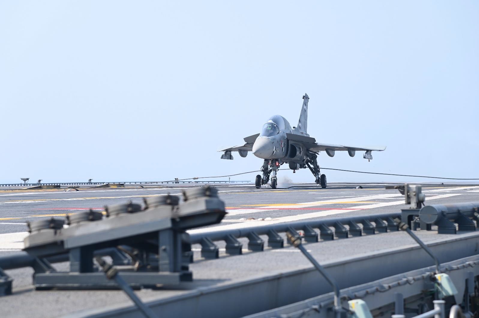 Naval Pilots carries out landing of LCA(Navy) on INS Vikrant