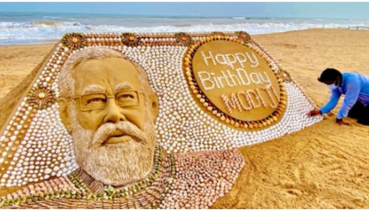 PM Narendra Modi turns 71, Sudarsan Pattnaik wishes with a sand sculpture