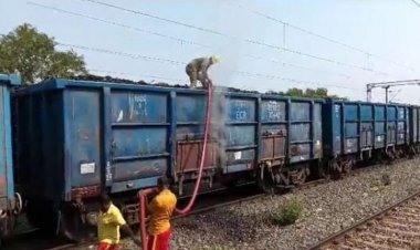 Coal-laden goods train catches fire in Cuttack